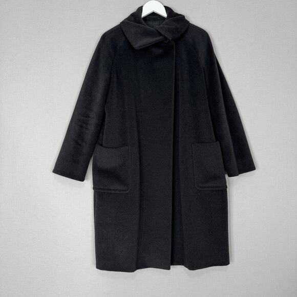 Max Mara Coat Womens 4 Black Wool Cashmere Blend Long Overcoat Oversized Jacket - Picture 1 of 16
